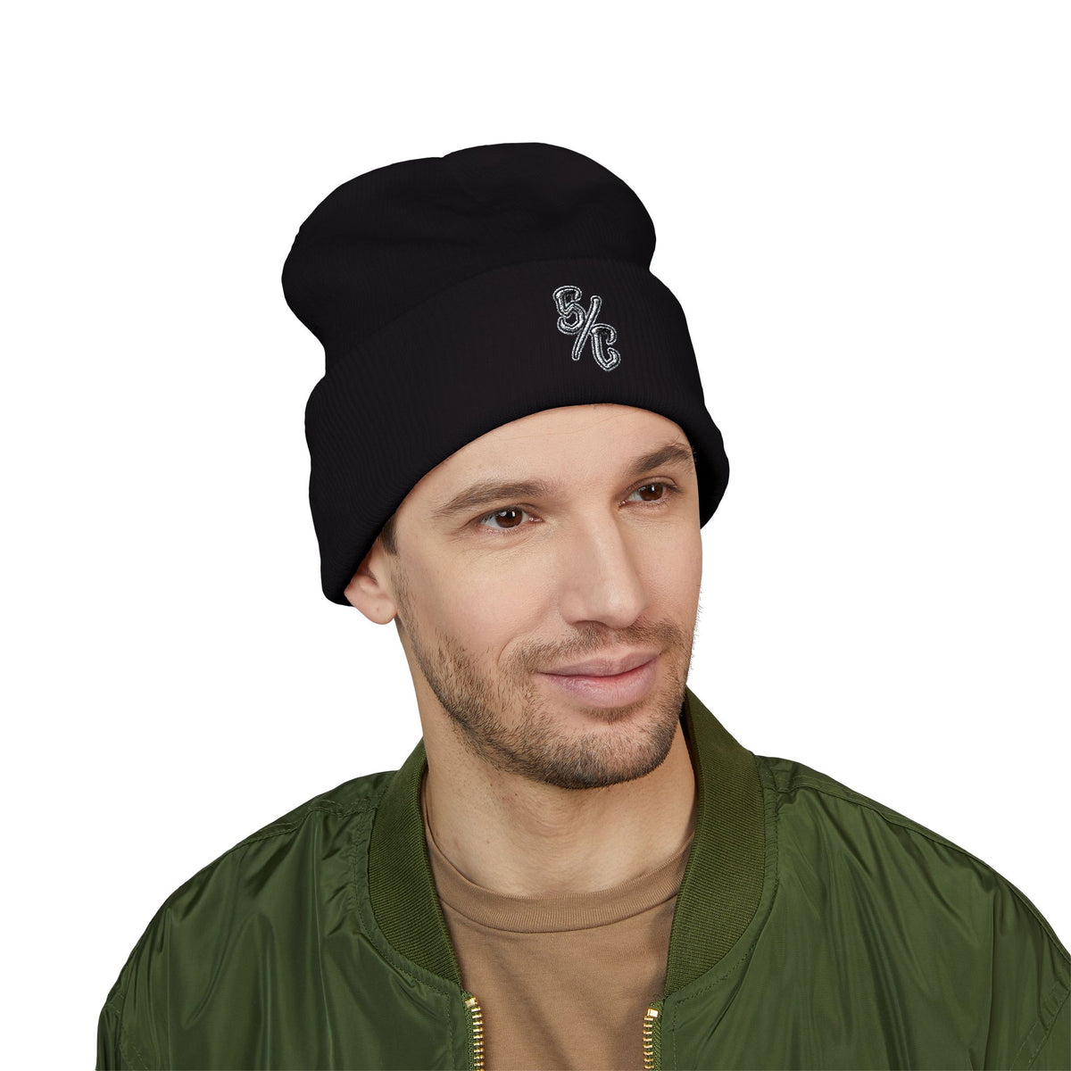 Embroidered S/C Beanie White Logo